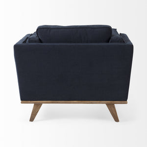 Brooks 41.7L x 34.8W x 33.5H Navy Blue Fabric Chair W/ Medium Brown Wooden Legs