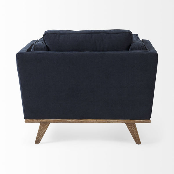 Brooks 41.7L x 34.8W x 33.5H Navy Blue Fabric Chair W/ Medium Brown Wooden Legs