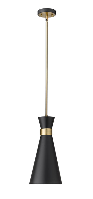 Soriano 1 Light Pendant in Matte Black + Heritage Brass Finish