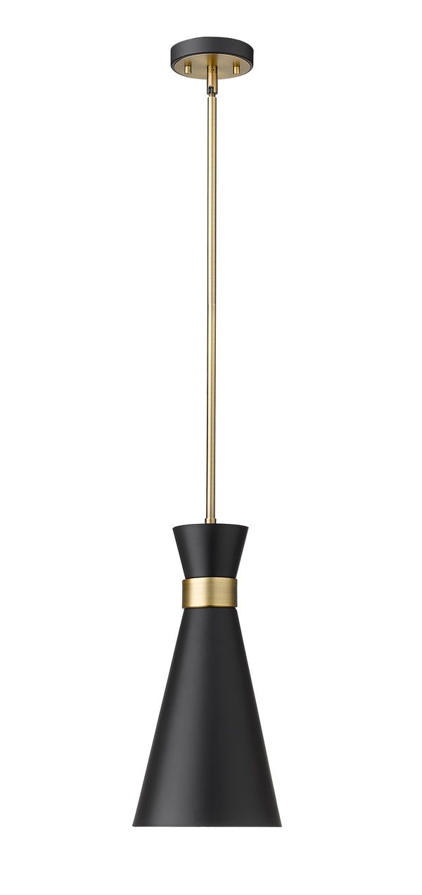 Soriano 1 Light Pendant in Matte Black + Heritage Brass Finish