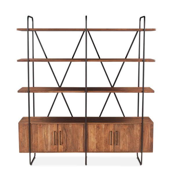 Verbania 75" Acacia Wood Bookshelf, Pecan Brown