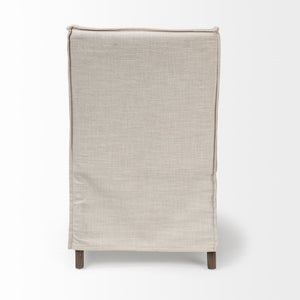 Elbert II Cream Fabric Slip-Cover Brown Wood Frame Dining Chair