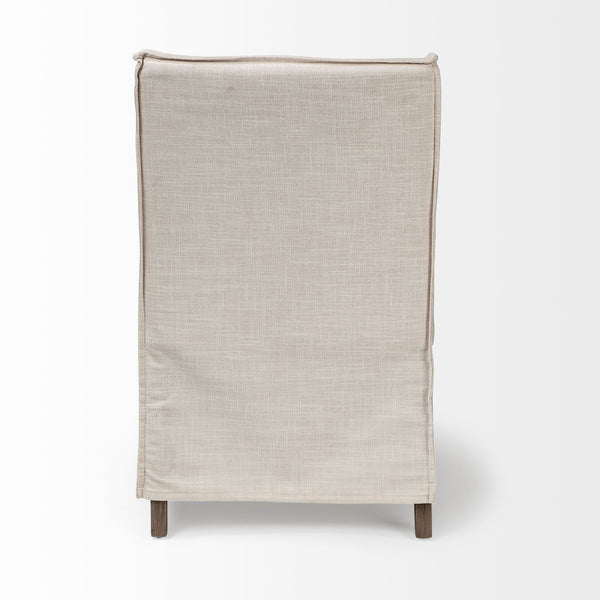 Elbert II Cream Fabric Slip-Cover Brown Wood Frame Dining Chair