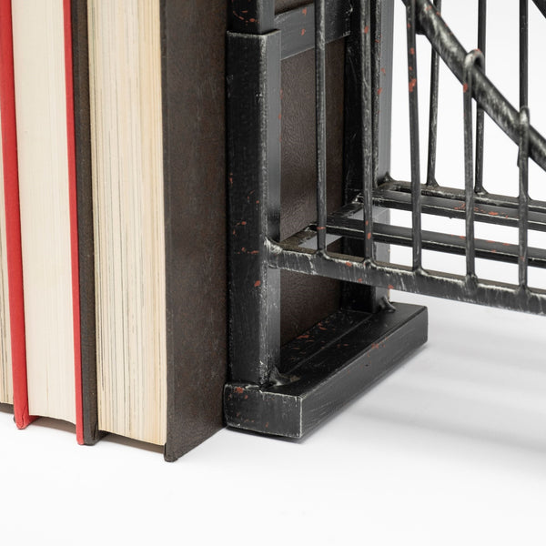 Suspension Set of 2 19L x 4W Brown Wrought Iron Suspension Bridge Bookends