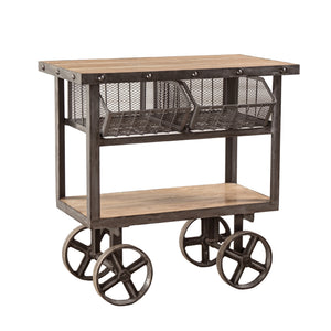 Industrial Teak 36" Reclaimed Utility Cart Table, Oiled Teak