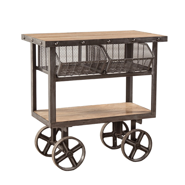 Industrial Teak 36" Reclaimed Utility Cart Table, Oiled Teak