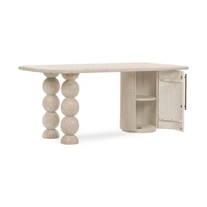Adir Solid Wood Desk with Sphere Legs in Cream