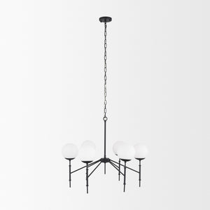Edie Matte Black Metal w/ Frosted Glass Globes 6-Light Chandelier