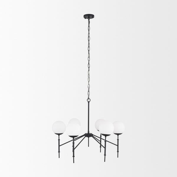 Edie Matte Black Metal w/ Frosted Glass Globes 6-Light Chandelier