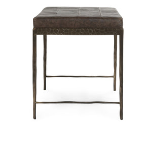Malo Leather Bench with Hammered Iron Legs - Cocoa Brown