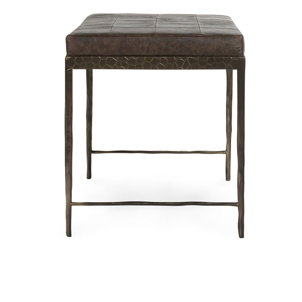 Malo Leather Bench with Hammered Iron Legs - Cocoa Brown