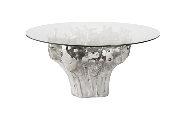 Root Small Silver Dining Table Base, With Glass