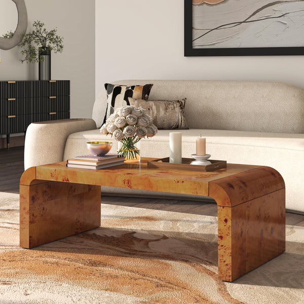 Adriel Burl Wood Coffee Table, Golden Brown Burl