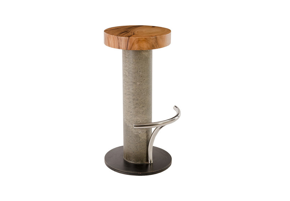 Concrete Bar Stool, Chamcha Wood Seat, Grey 