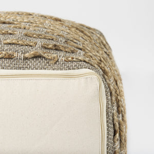 Binita  16.0L x 16.0W x 16.0H  Gray/Brown Hemp Wool and Cotton Pouf