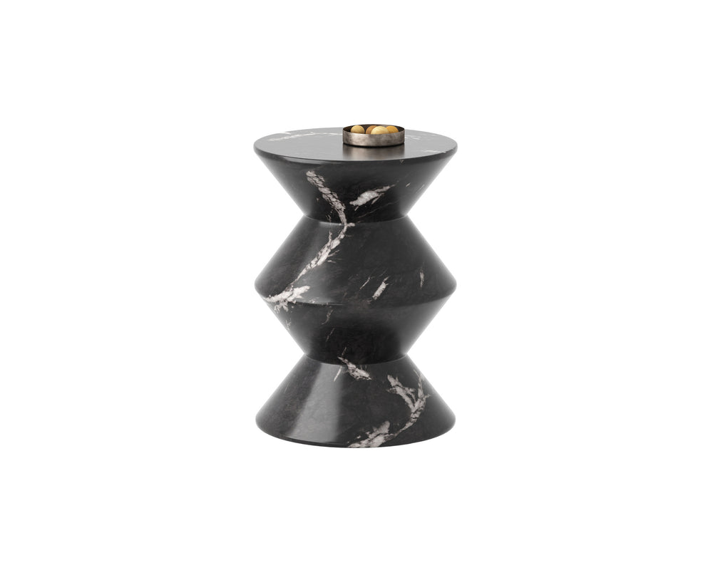 UNION END TABLE - MARBLE LOOK - BLACK