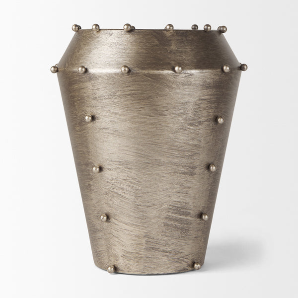 Elio 12.2H Large Champagne Metal W/Studs Vase
