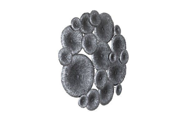 Lotus Collage, Round, Metal, Silver/Black