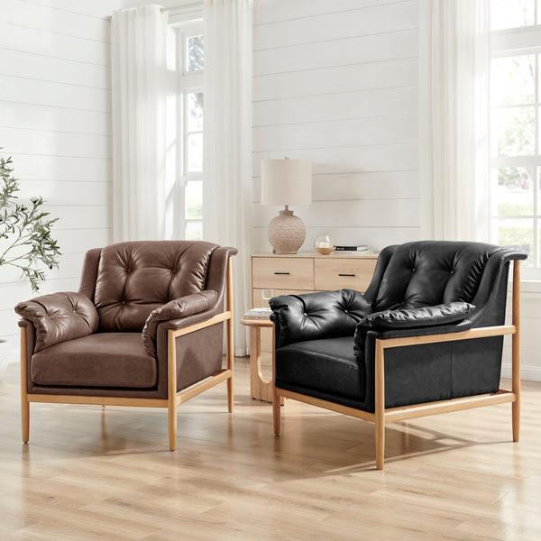 Larry Faux Leather Tufted Accent Arm Chair, Casa Brown