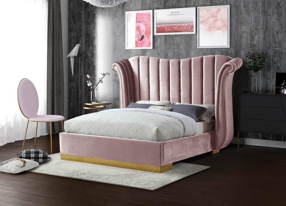 Hubert King Bed In Pink Velvet