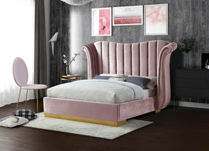 Hubert King Bed In Pink Velvet