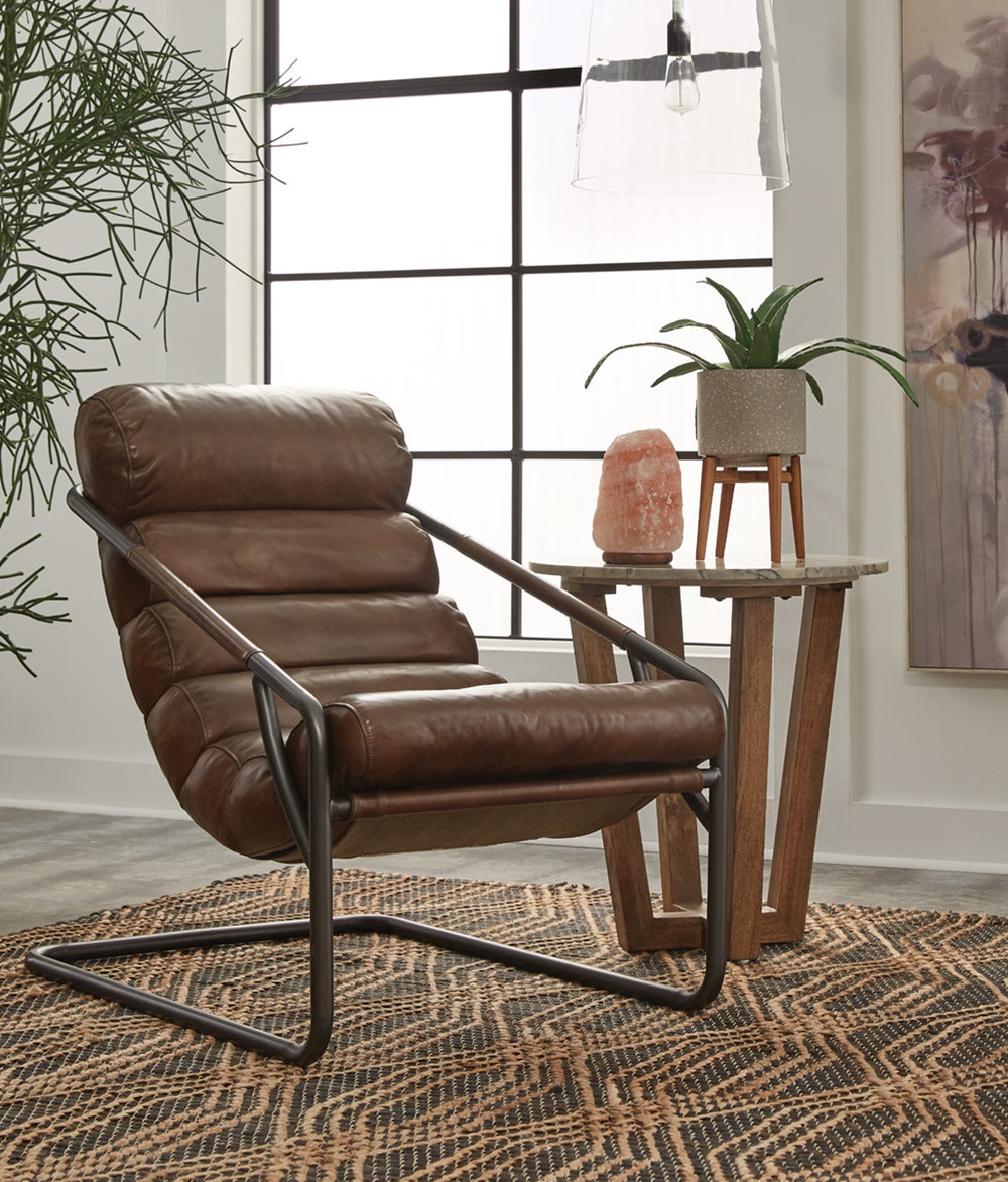 Jackson Leather Accent Chair with Metal Frame - Truffle Brown