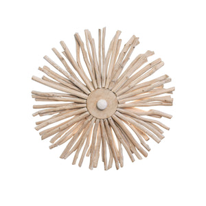 SMALL ROUND WALL SCONCE HANDCRAFTED WITH WHITEWASH EURCALYPTUS WOOD