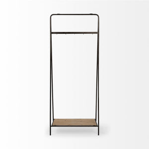 Carell 31L x 18W Black Metal And Wood Shelf Hall Tree