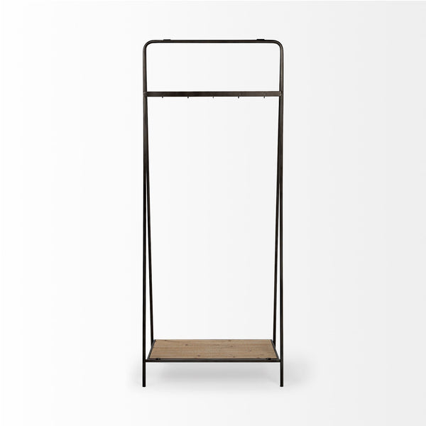 Carell 31L x 18W Black Metal And Wood Shelf Hall Tree