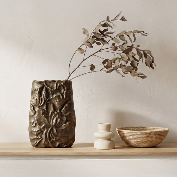 Sabine Cast Aluminum Vase in Antique Brass
