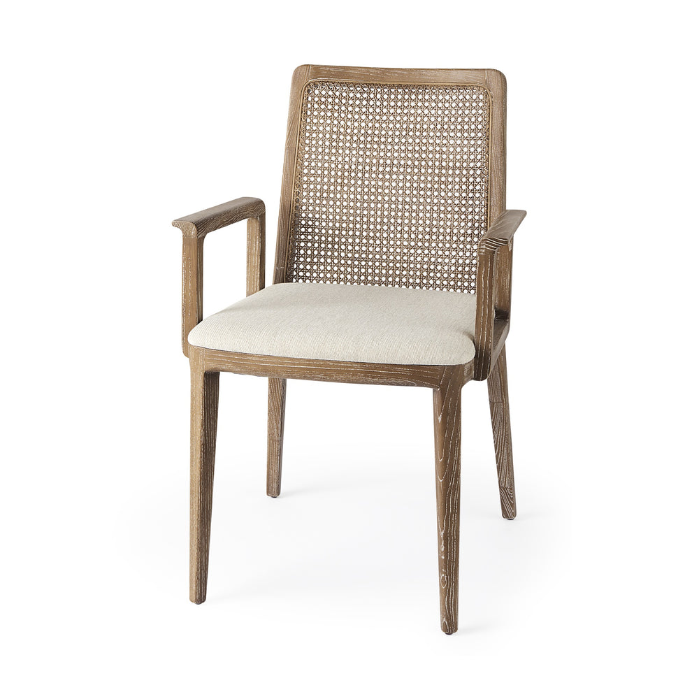 Clara Light Brown Wood W/ Cream Fabric Seat and Cane Back Dining Chair