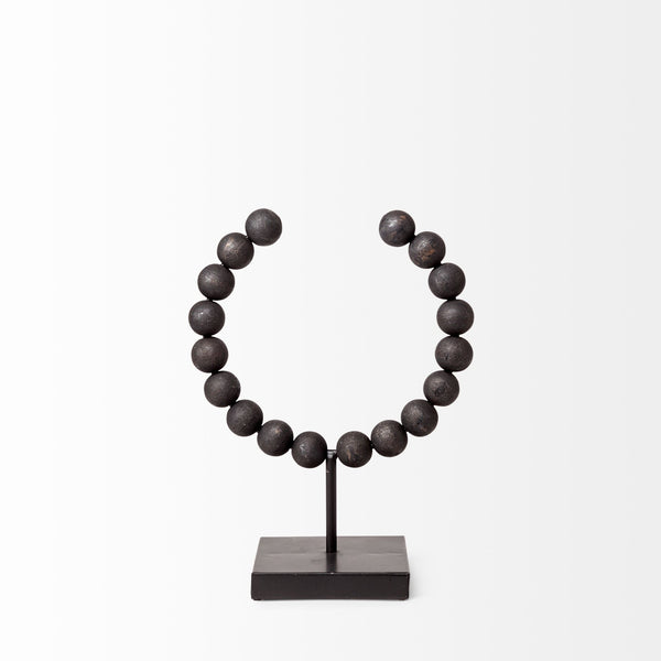 Tulane I (Small) 9L x 5W Black Beaded Broken Sphere Decorative Object