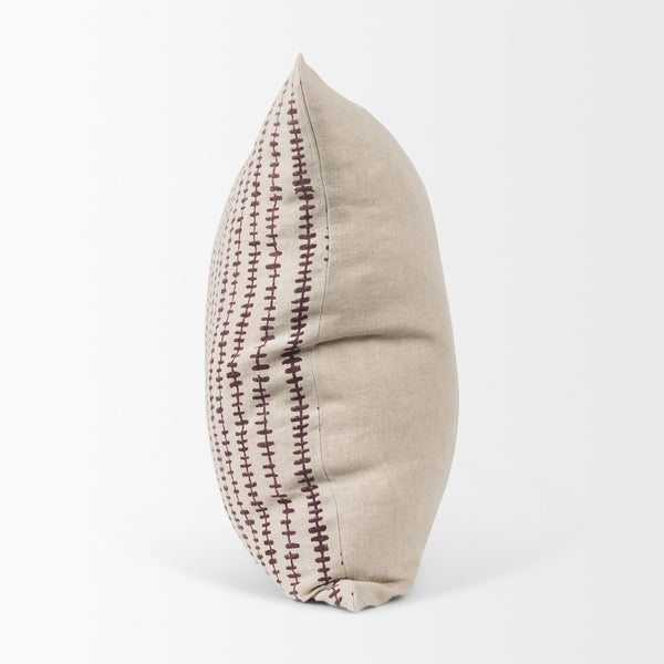 Jenna Beige w/ Merlot Print Linen Square Decorative Pillow Cover
