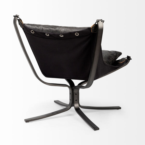 Colarado Black Leather Cushions w/ Black Metal Frame Sling-Style Accent Chair