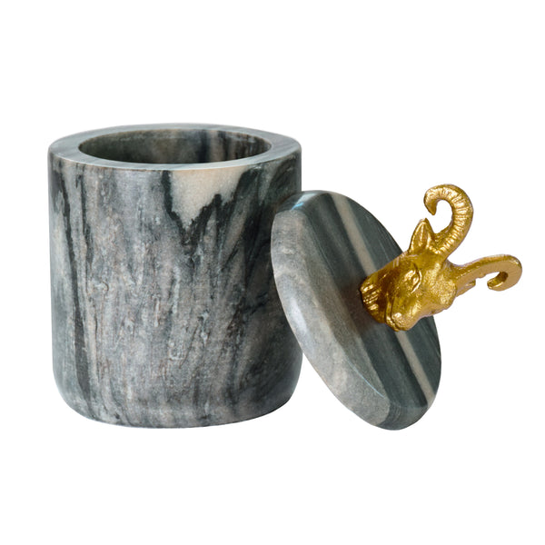 BLACK MARBLE CONTAINER WITH BRASS RAM HANDLE
