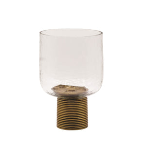 SMALL CLEAR GLASS CANDLE VOTIVE WITH RIBBED BRASS BASE