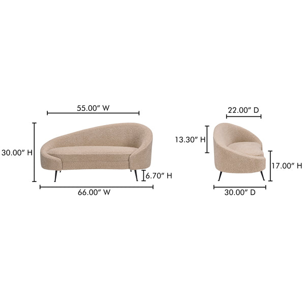 Moe's Abigail Chaise Light Brown Faux Shearling
