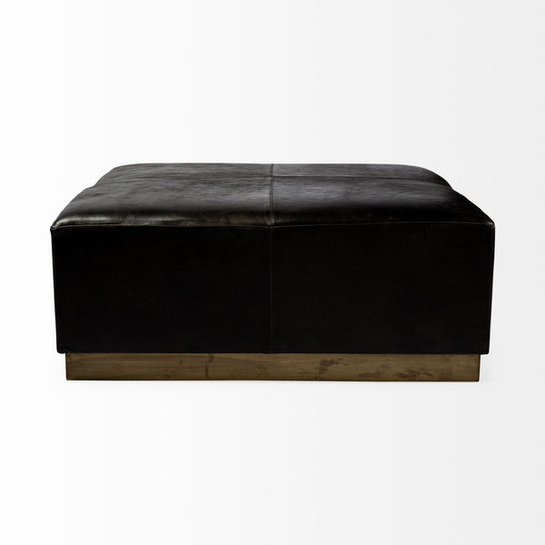 Minara 36" Square Black Leather Wrapped w/Metal Base Ottoman