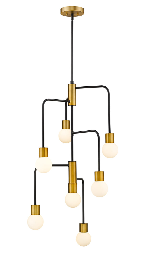 Neutra 7 Light Chandelier in Matte Black + Foundry Brass Finish