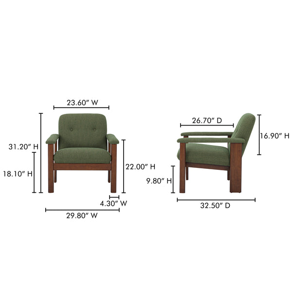 Parker Lounge Chair Green with Wood Frame