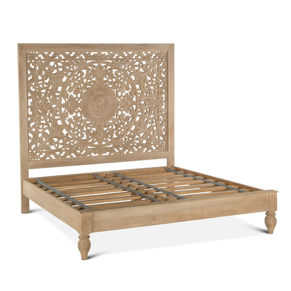 Taj Mango Wood King Bed in Natural Whitewash Finish