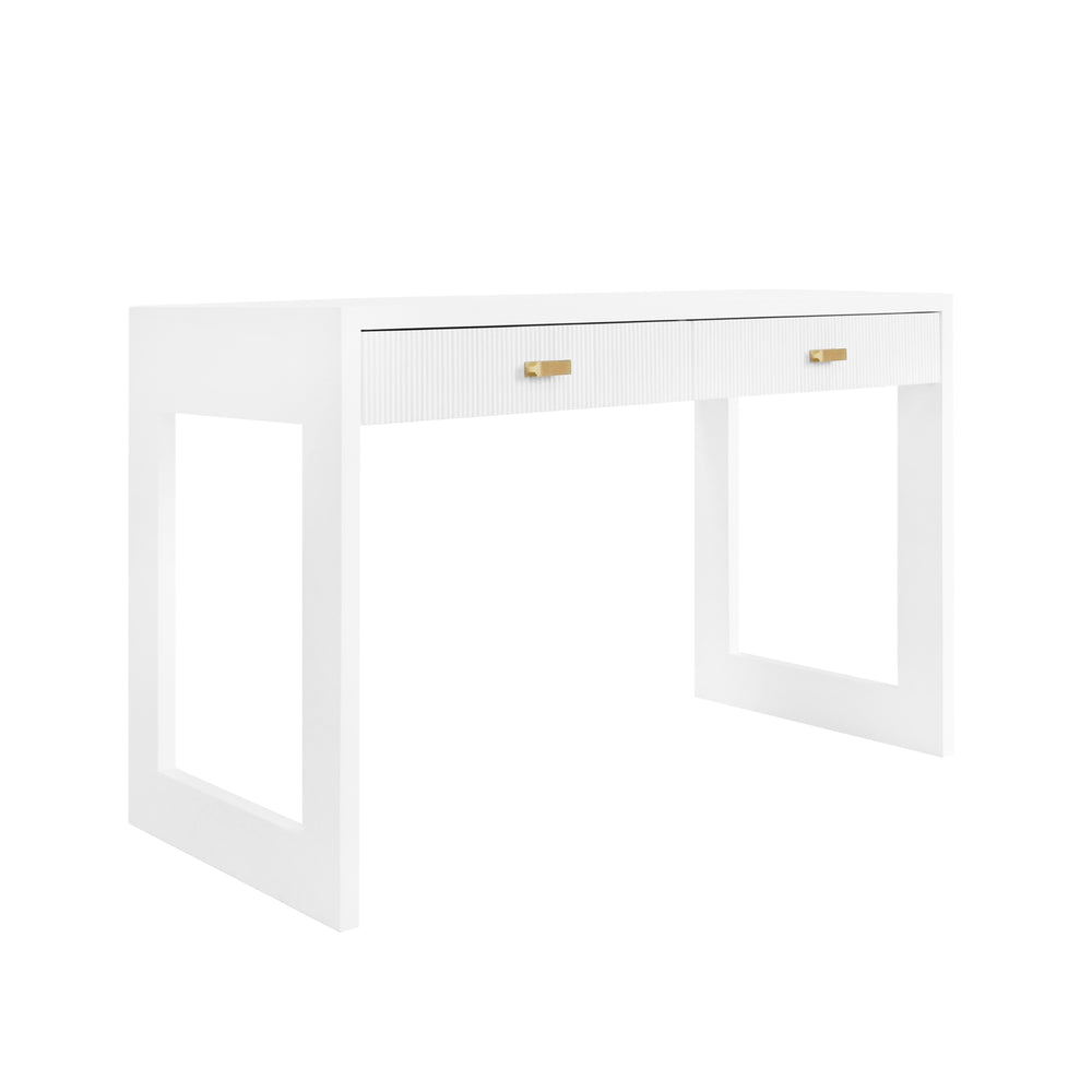 TWO DRAWER DESK WITH FLUTED DETAIL IN MATTE WHITE LACQUER