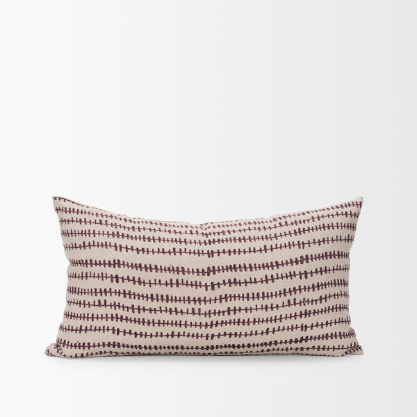 Jenna Beige w/ Merlot Print Linen Lumbar Decorative Pillow Cover