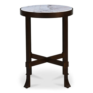 Moe's Holli Side Table White Marble with Bronze Frame