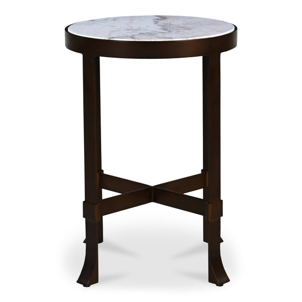 Moe's Holli Side Table White Marble with Bronze Frame
