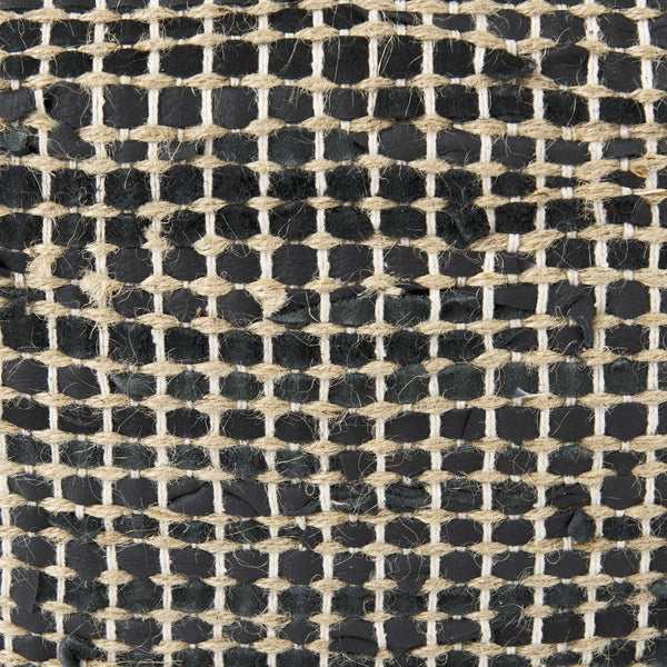 Aalia 16.0L x 16.0W x 16.0H Charcoal Leather and Jute Pouf