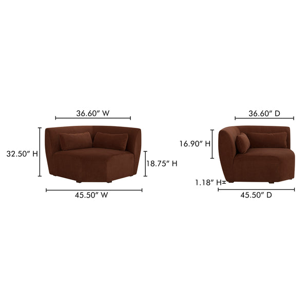 Moe's Amelia Corner Chair in Chestnut Brown