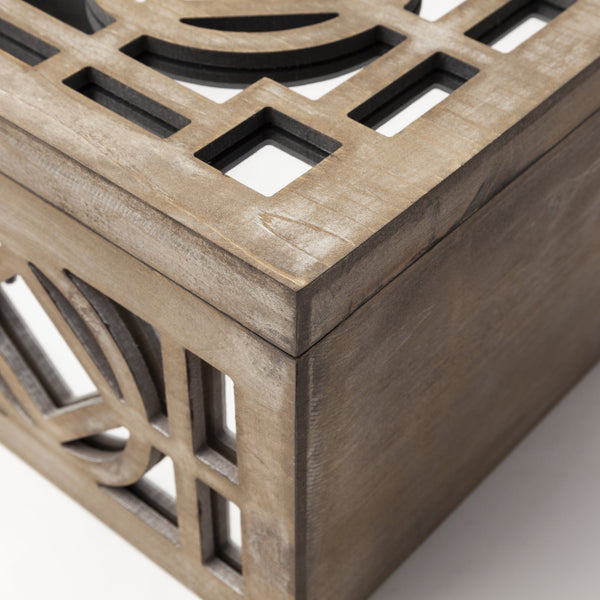 Estooki Set of 2 Natural Wood Mirrored Boxes