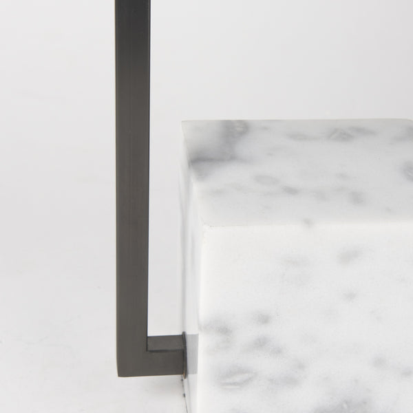 Peyton 14.0L x 9.0W x 26.2H Black Metal W/Marble Cube and White Shade Table Lamp