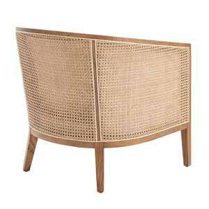 Tillman Fabric Accent Arm Chair w/ Rattan, Shortbread/Natural